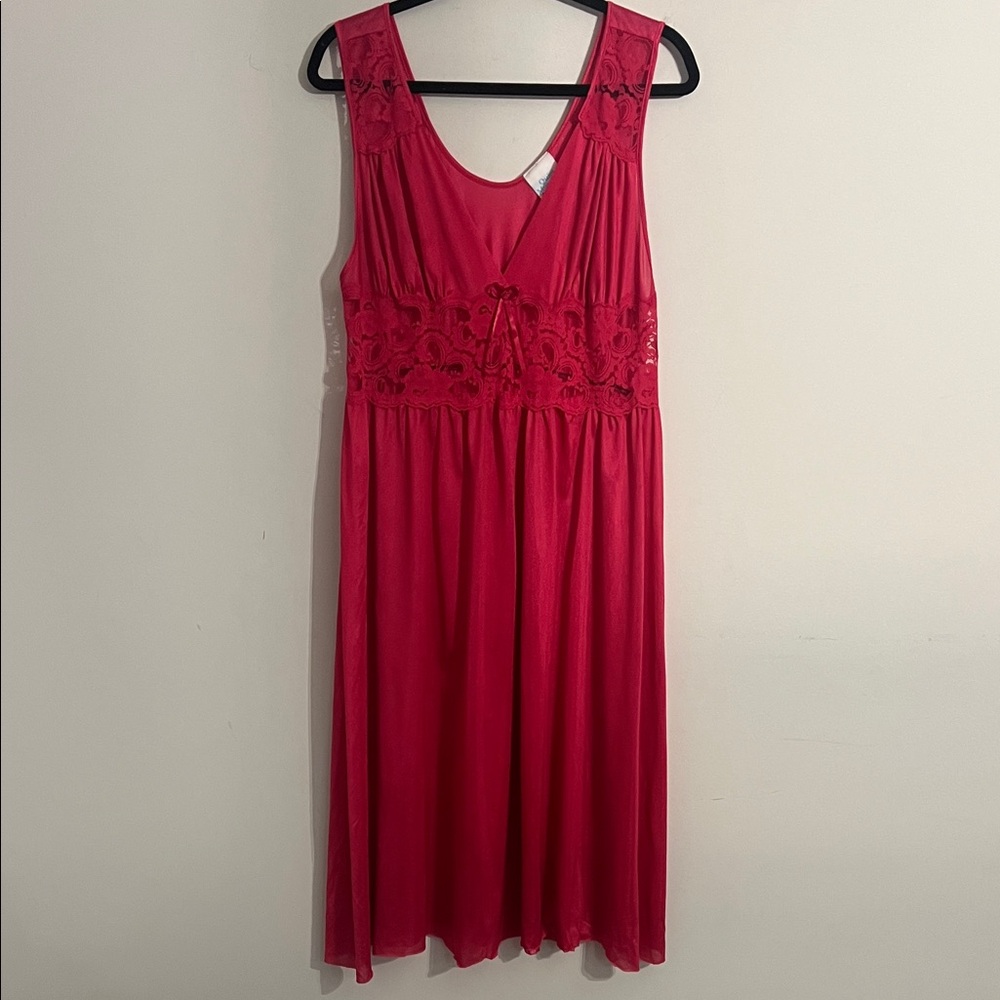 Quiet Moments Vintage Pink Strap Sheer Panel Nightgown, size Large 🗝️